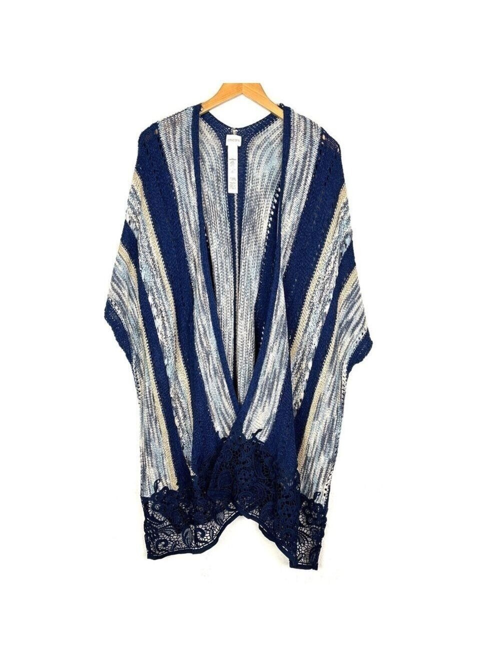 Chico's Blue Crochet Knit Duster Topper Large - Picture 3 of 8